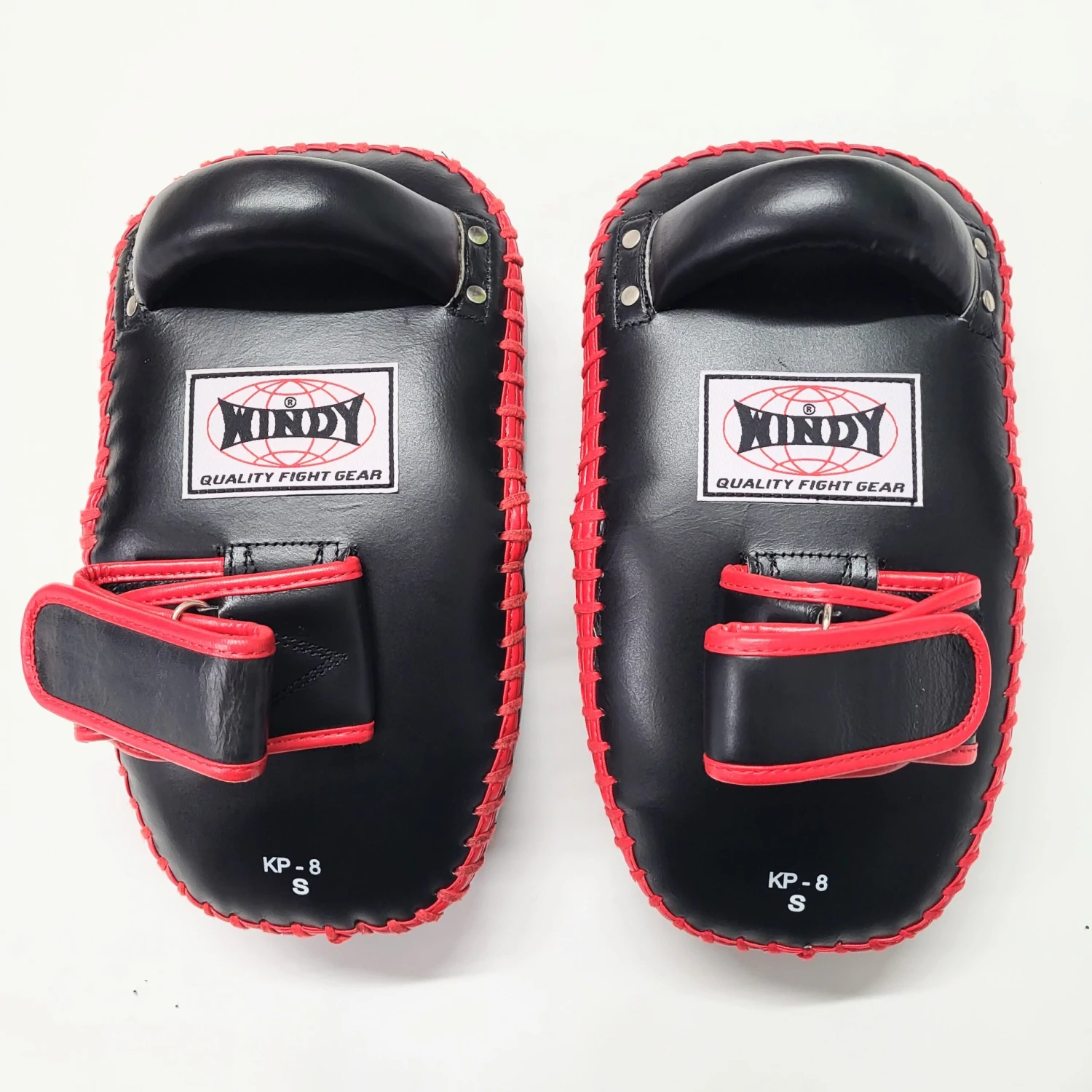 Windy Curved Leather Thai Kick Pads KP-8 Small Velcro Black/Red 3 Windy Curved Leather Thai Kick Pads KP-8 Small Velcro Black/Red - Image 3