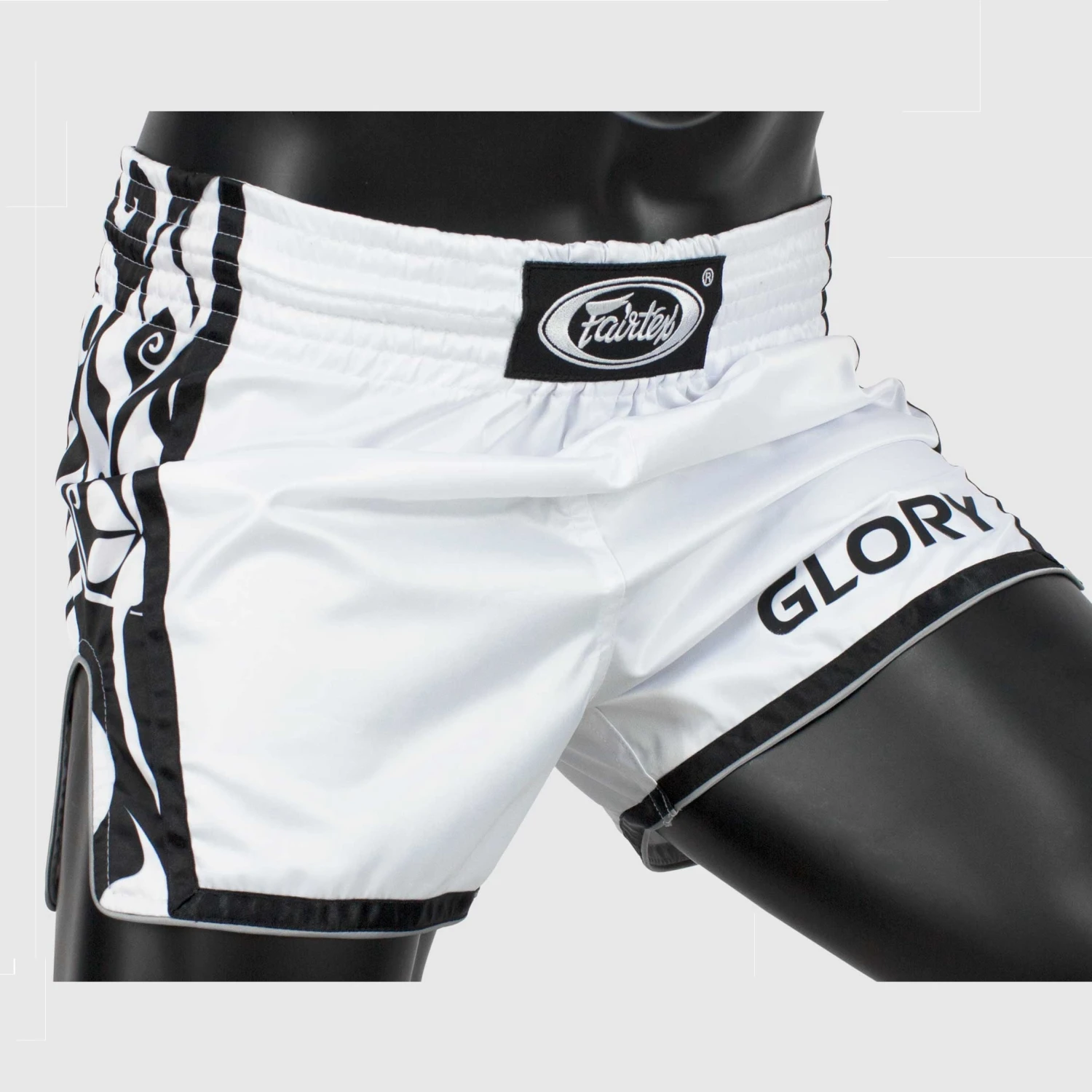 Fairtex Glory Kickboxing Muay Thai Shorts BSG1 White/Black 1 Fairtex Glory Kickboxing Muay Thai Shorts BSG1 White/Black