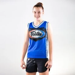 Fairtex JS10 Sleeveless Tank Top Basketball Jersey Shirt Blue (only XXL Left) 5 Fairtex JS10 Sleeveless Tank Top Basketball Jersey Shirt Blue (only XXL Left) -The Clinch Fight Shop Fairtexcanadatanktopjerseyblue3