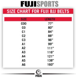 Fuji Sports Jiu Jitsu BJJ Rank Gi Belt -The Clinch Fight Shop Fuji BJJ Belt Size Chart