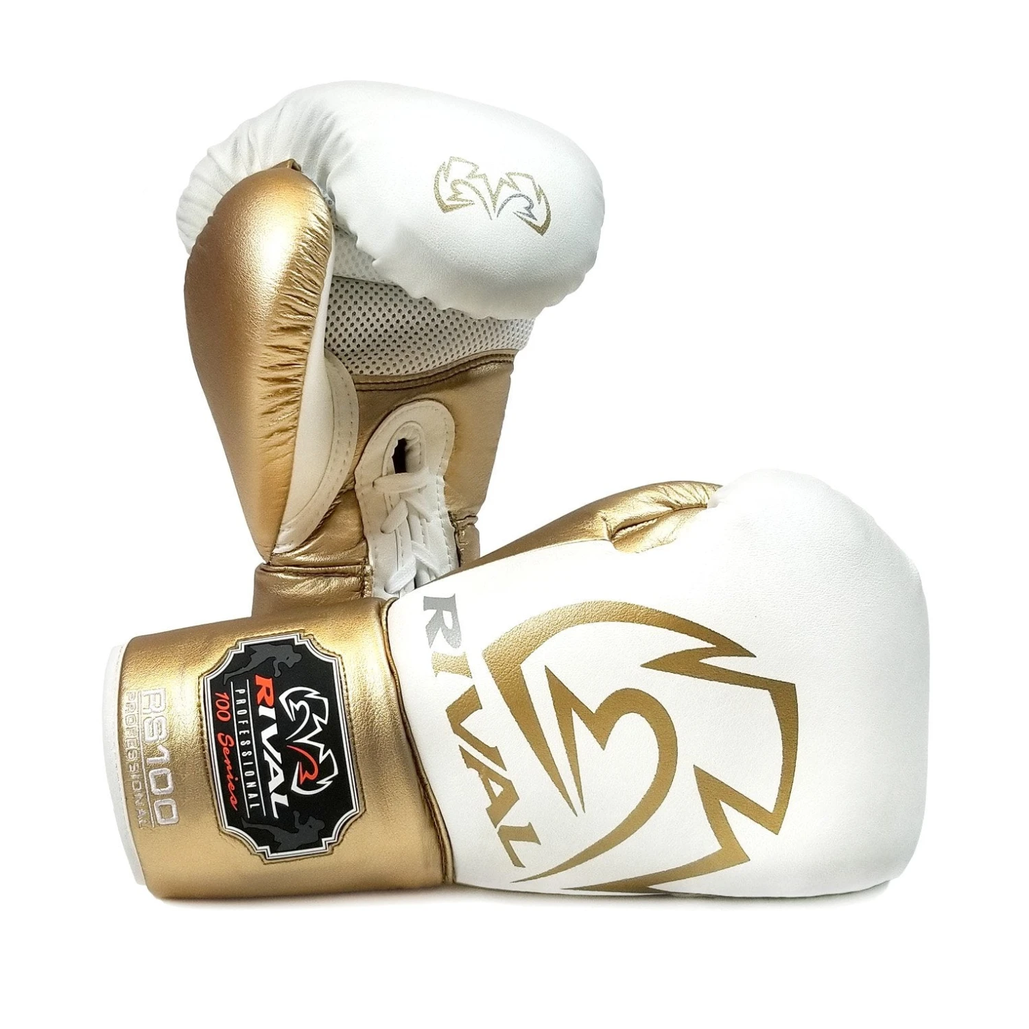Rival Boxing RS100 Professional Sparring Lace-Up Gloves White/Gold 1 Rival Boxing RS100 Professional Sparring Lace-Up Gloves White/Gold