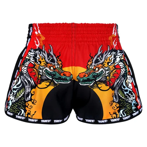 TUFF Muay Thai Shorts Retro Style Red Chinese Dragon & Tiger 3 TUFF Muay Thai Shorts Retro Style Red Chinese Dragon & Tiger - Image 3