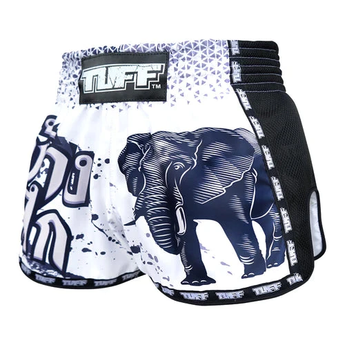 TUFF Muay Thai Shorts Retro Style White War Elephant 2 TUFF Muay Thai Shorts Retro Style White War Elephant - Image 2