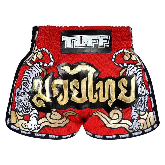 TUFF Muay Thai Shorts Retro Style Red Twin Tiger 1 TUFF Muay Thai Shorts Retro Style Red Twin Tiger