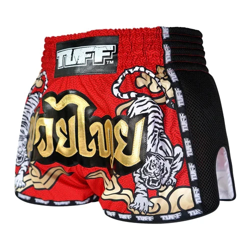 TUFF Muay Thai Shorts Retro Style Red Twin Tiger 2 TUFF Muay Thai Shorts Retro Style Red Twin Tiger - Image 2