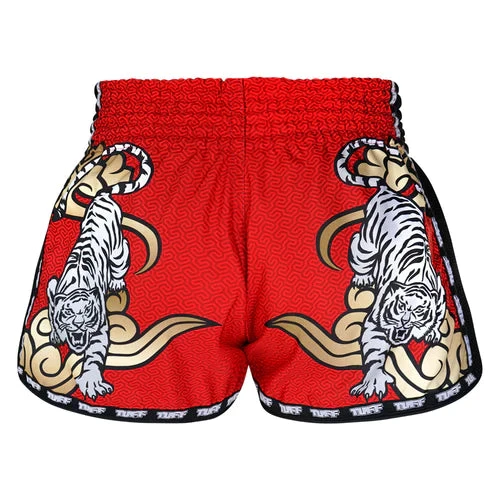 TUFF Muay Thai Shorts Retro Style Red Twin Tiger 3 TUFF Muay Thai Shorts Retro Style Red Twin Tiger - Image 3