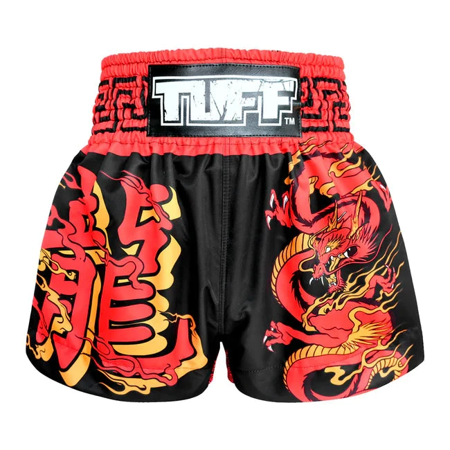 TUFF Muay Thai Boxing Shorts Red Dragon In Black 1 TUFF Muay Thai Boxing Shorts Red Dragon In Black