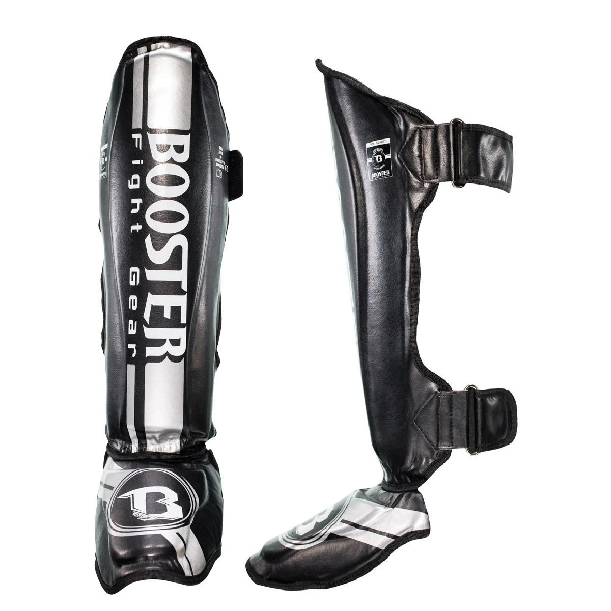 Booster Fight Gear Shin Guards Double Padded V3 Black/Silver 1 Booster Fight Gear Shin Guards Double Padded V3 Black/Silver