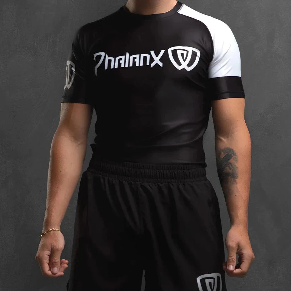 Phalanx Solider One Ranked White Black Short Sleeve Rash Guard 1 Phalanx Solider One Ranked White Black Short Sleeve Rash Guard
