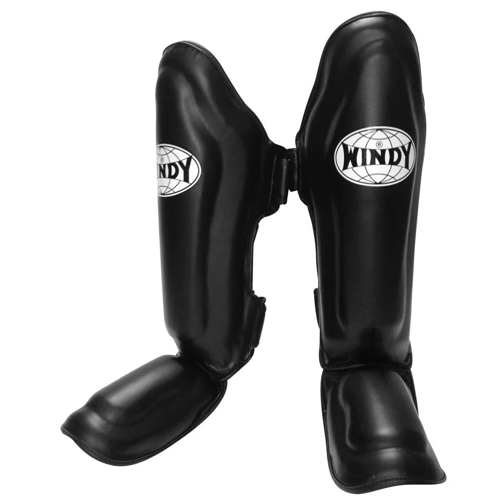 Windy Muay Thai Leather Shin Guards LPL-3 Black 1 Windy Muay Thai Leather Shin Guards LPL-3 Black